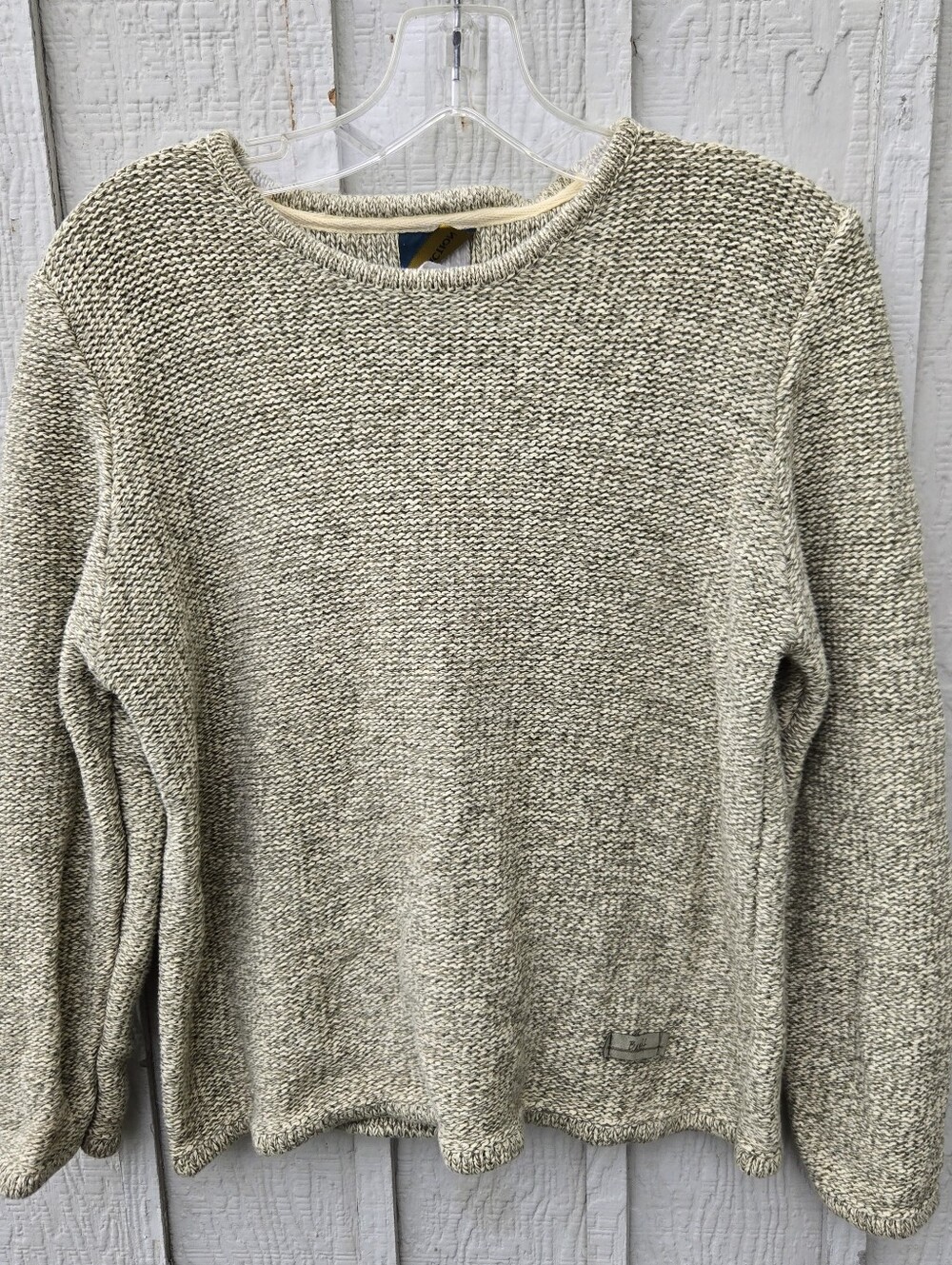 Y2K Banff 100% Cotton Speckled Knit Sweater Sage Green Beige Medium